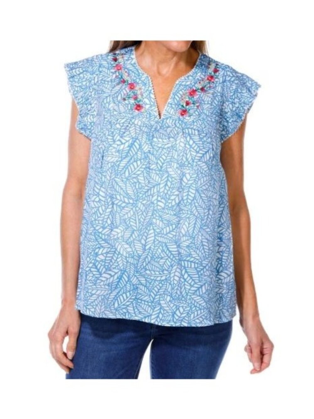 Anneliese Floral Embroidery Print Top SMALL